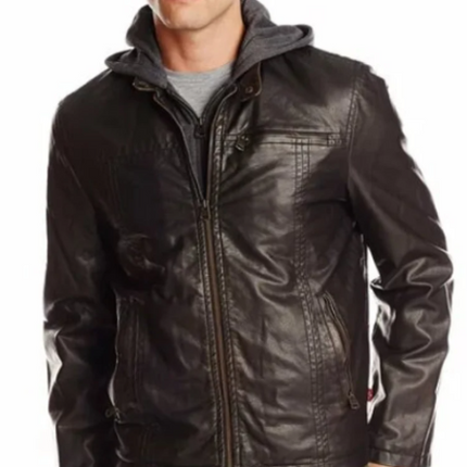 Handmade Men’s Dark Brown Leather Jacket, Men Hooded Leather Jacket