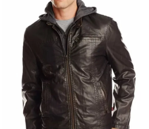 Handmade Men’s Dark Brown Leather Jacket, Men Hooded Leather Jacket