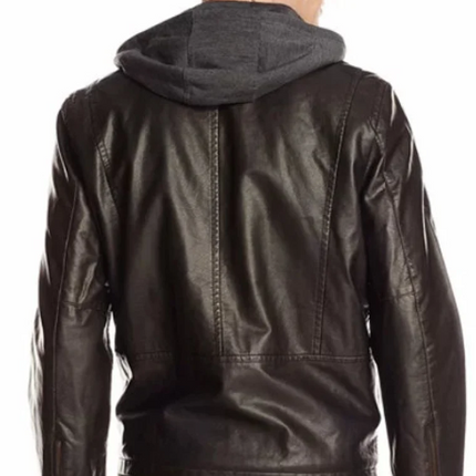 Handmade Men’s Dark Brown Leather Jacket, Men Hooded Leather Jacket