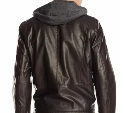 Handmade Men’s Dark Brown Leather Jacket, Men Hooded Leather Jacket