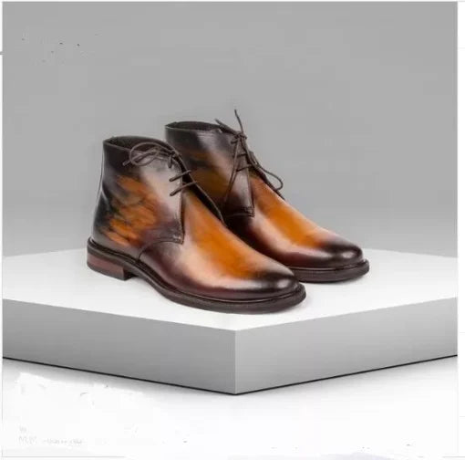 Handmade Men Shaded Tan Leather Ankle Boots, Formal Work Boots, Office Boots
