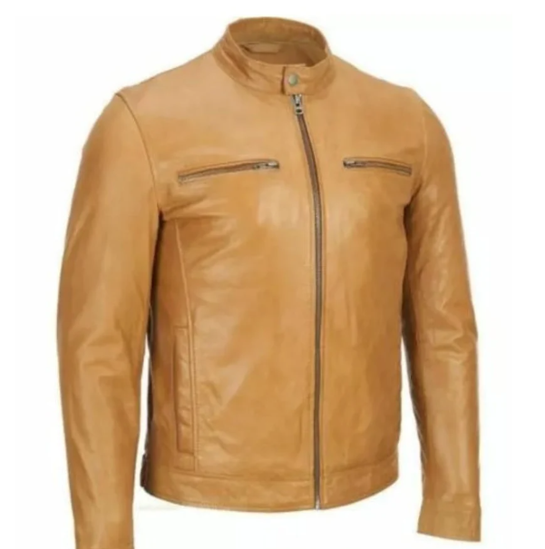 Handmade Men Style Tan Brown Bomber Leather Jacket For Men