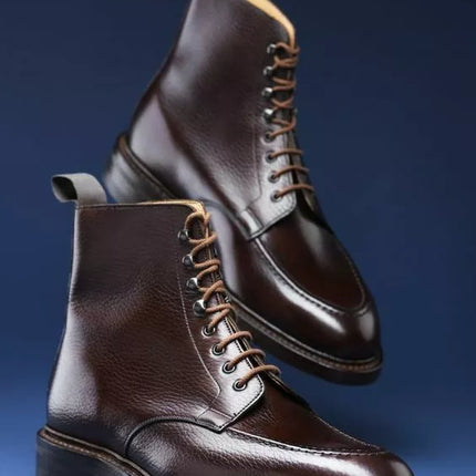 Handmade Brown Leather Ankle Derby Boots for Men, Jungle Hiking Boots