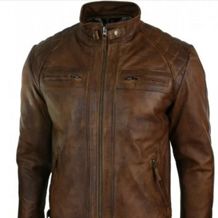 Men Handmade Antique Brown Leather Jacket, Biker/Racer Jacket For Men