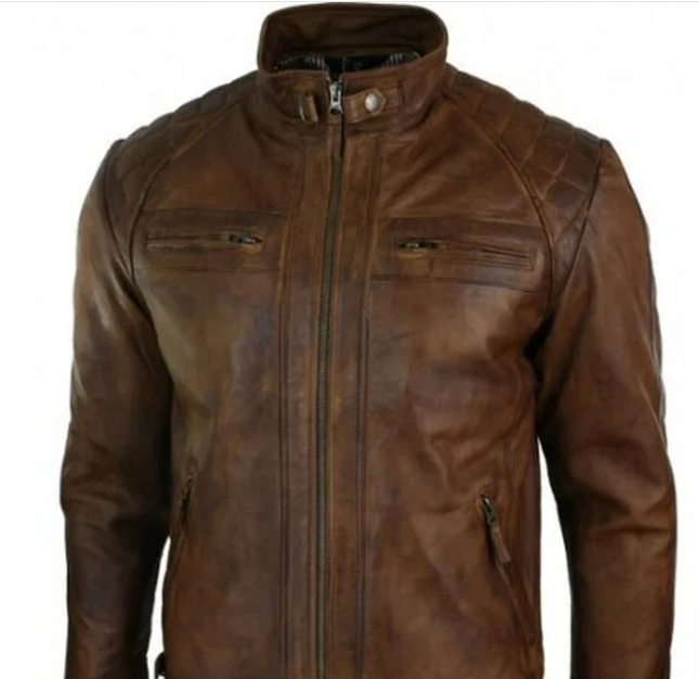 Men Handmade Antique Brown Leather Jacket, Biker/Racer Jacket For Men