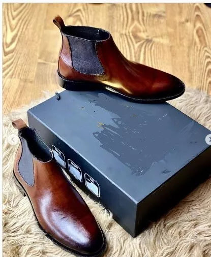 Men Handmade Brown Leather Chukka Boots, Men Leather Business/ Office Boots