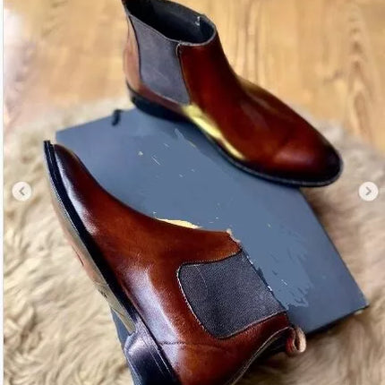 Men Handmade Brown Leather Chukka Boots, Men Leather Business/ Office Boots