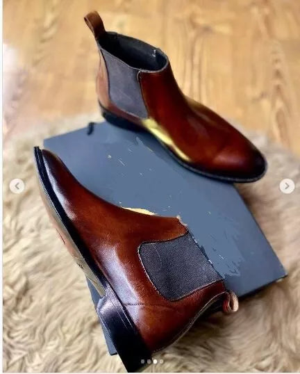 Men Handmade Brown Leather Chukka Boots, Men Leather Business/ Office Boots