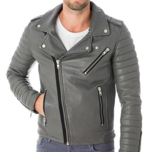 Handmade New Men’s Gray Leather Biker Jacket Casual Coat Wear Jacket For Men