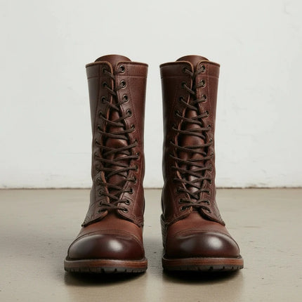 Handmade Men Brown Leather High Ankle Rider Boots, Lace up Cowboy Boots