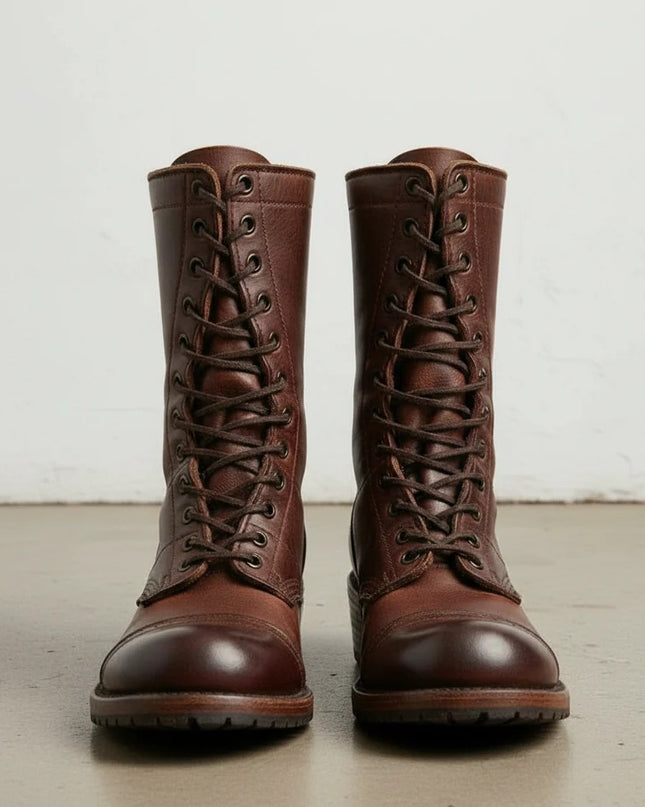 Handmade Men Brown Leather High Ankle Rider Boots, Lace up Cowboy Boots