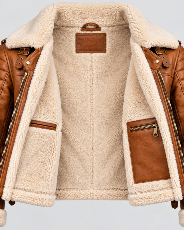 Handmade Men Tan Leather Fur Jacket, Biker Jacket, Men Fashion Outfit