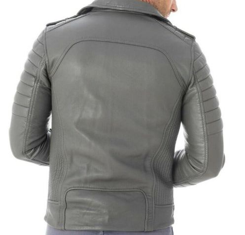 Handmade New Men’s Gray Leather Biker Jacket Casual Coat Wear Jacket For Men