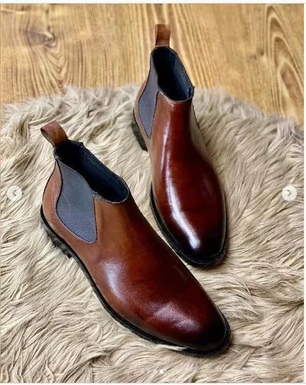 Men Handmade Brown Leather Chukka Boots, Men Leather Business/ Office Boots
