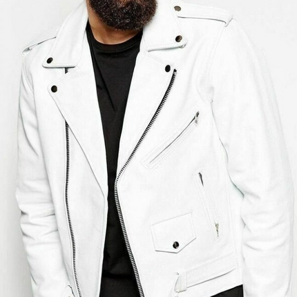Handmade Men’s White Jacket Motorcycle Biker Slim Fit Jacket For Men