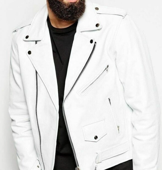Handmade Men’s White Jacket Motorcycle Biker Slim Fit Jacket For Men