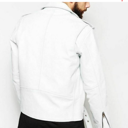 Handmade Men’s White Jacket Motorcycle Biker Slim Fit Jacket For Men