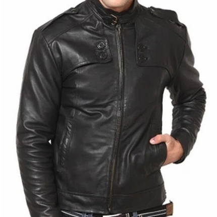 Handmade Men Black Button Style Jacket, Leather Formal Zipper Jacket, Biker Jacket For Men