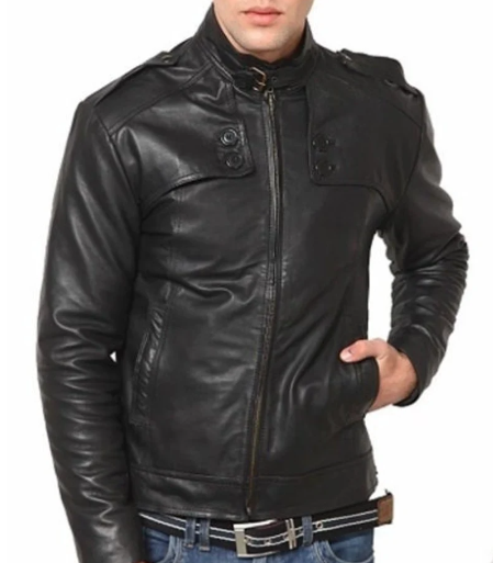 Handmade Men Black Button Style Jacket, Leather Formal Zipper Jacket, Biker Jacket For Men
