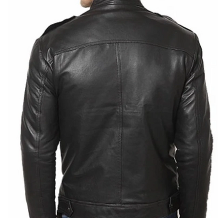Handmade Men Black Button Style Jacket, Leather Formal Zipper Jacket, Biker Jacket For Men