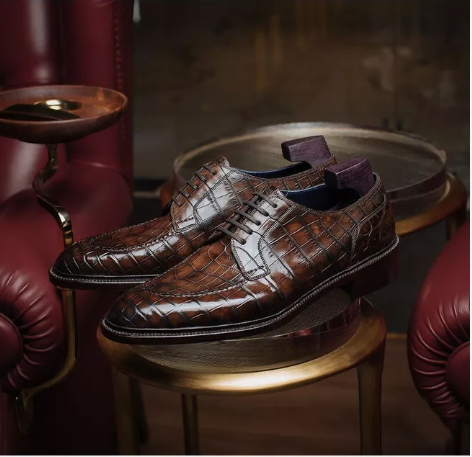 Handmade Men Brown Crocodile Texture Leather Formal Lace Up Business Dress Shoes