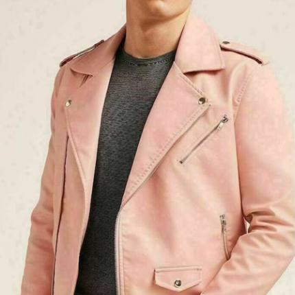 Handmade Men’s Pink Leather Jacket Stylish Slim Fit Jacket For Men
