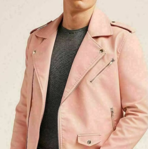 Handmade Men’s Pink Leather Jacket Stylish Slim Fit Jacket For Men