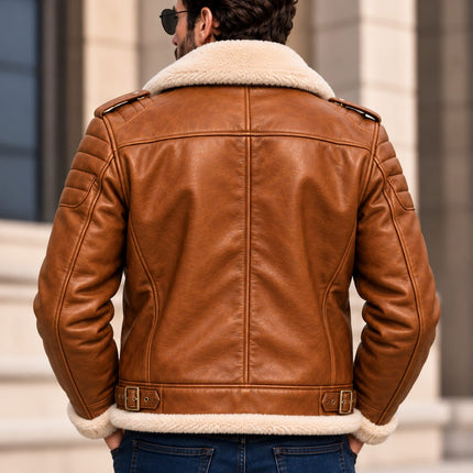 Handmade Men Tan Leather Fur Jacket, Biker Jacket, Men Fashion Outfit