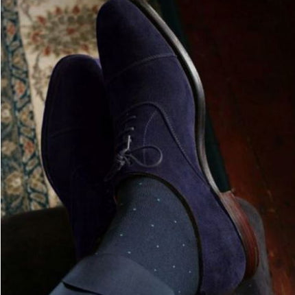 Handmade Men’s Blue Lace Up Formal Dress Shoes, Real Suede Office Shoes.