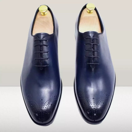 Handmade Mens Blue Tuxedo Brogue Shoes, Men Leather Oxford Shoes, Men Brogue Shoes
