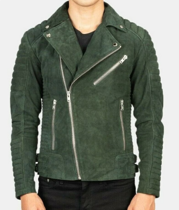 Handmade Men’s Green Suede Biker Motorcycle Jacket For Men