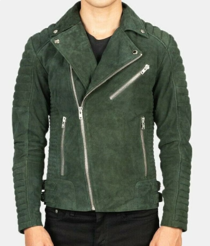 Handmade Men’s Green Suede Biker Motorcycle Jacket For Men