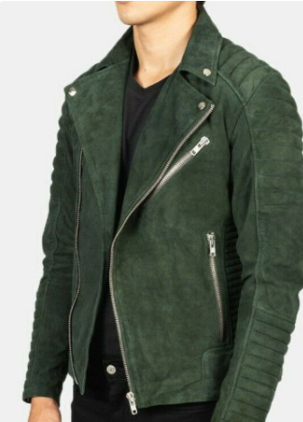 Handmade Men’s Green Suede Biker Motorcycle Jacket For Men