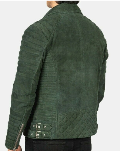 Handmade Men’s Green Suede Biker Motorcycle Jacket For Men