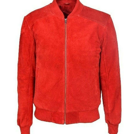 Handmade Men’s Red Suede Leather Jacket Causal Moto Biker Jacket For Men