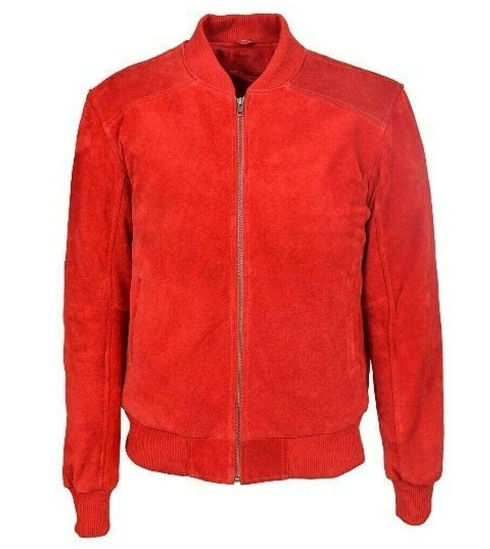 Handmade Men’s Red Suede Leather Jacket Causal Moto Biker Jacket For Men