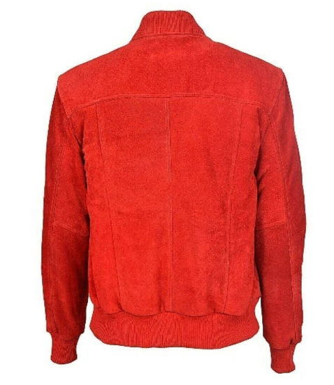 Handmade Men’s Red Suede Leather Jacket Causal Moto Biker Jacket For Men