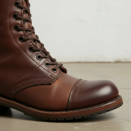 Handmade Men Brown Leather High Ankle Rider Boots, Lace up Cowboy Boots
