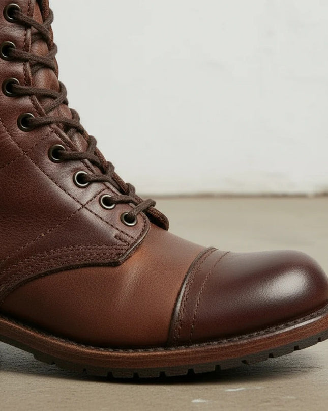 Handmade Men Brown Leather High Ankle Rider Boots, Lace up Cowboy Boots