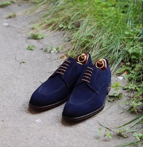 Men’s Blue Lace Up Derby Formal Dress Handmade Shoes , Suede Shoes, Business Dress Shoes