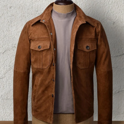 Handmade Men’s Brown Suede Jacket, Biker jacket with Multi Pocket Jacket For Men