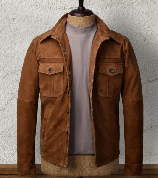 Handmade Men’s Brown Suede Jacket, Biker jacket with Multi Pocket Jacket For Men
