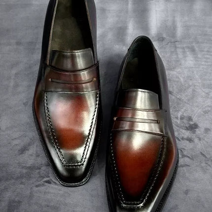 Handmade red shaded dress moccasin shoes, formal leather slip ons office shoes