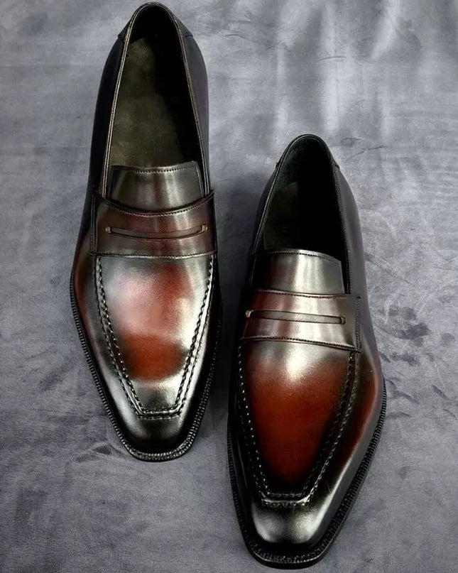 Handmade red shaded dress moccasin shoes, formal leather slip ons office shoes