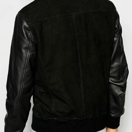 Handmade Men’s Black Suede & Sleeve Leather Biker Jacket For Men