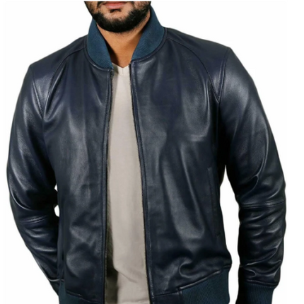 Handmade Men’s Blue Leather Jacket Biker/Racer Jacket For Men