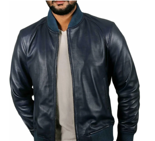 Handmade Men’s Blue Leather Jacket Biker/Racer Jacket For Men