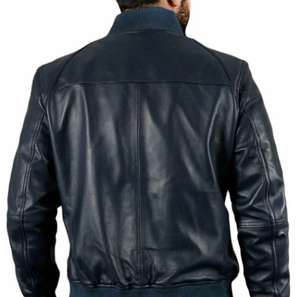 Handmade Men’s Blue Leather Jacket Biker/Racer Jacket For Men