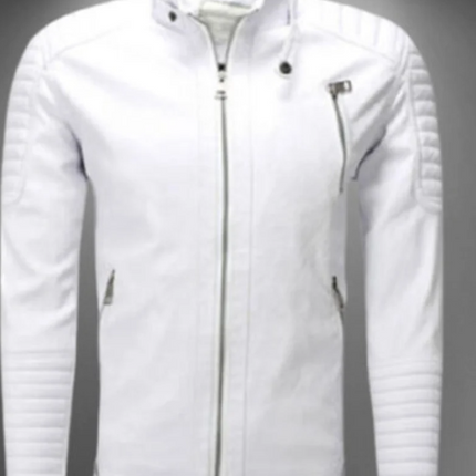 Handmade Men White Leather Slim Fit Fashion Jacket, Men Leather Jacket for men