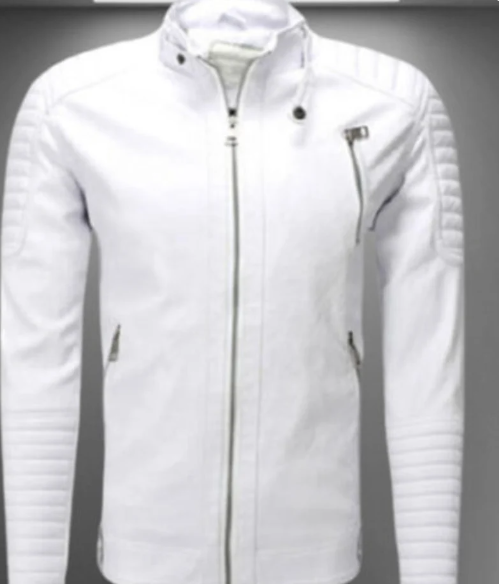 Handmade Men White Leather Slim Fit Fashion Jacket, Men Leather Jacket for men